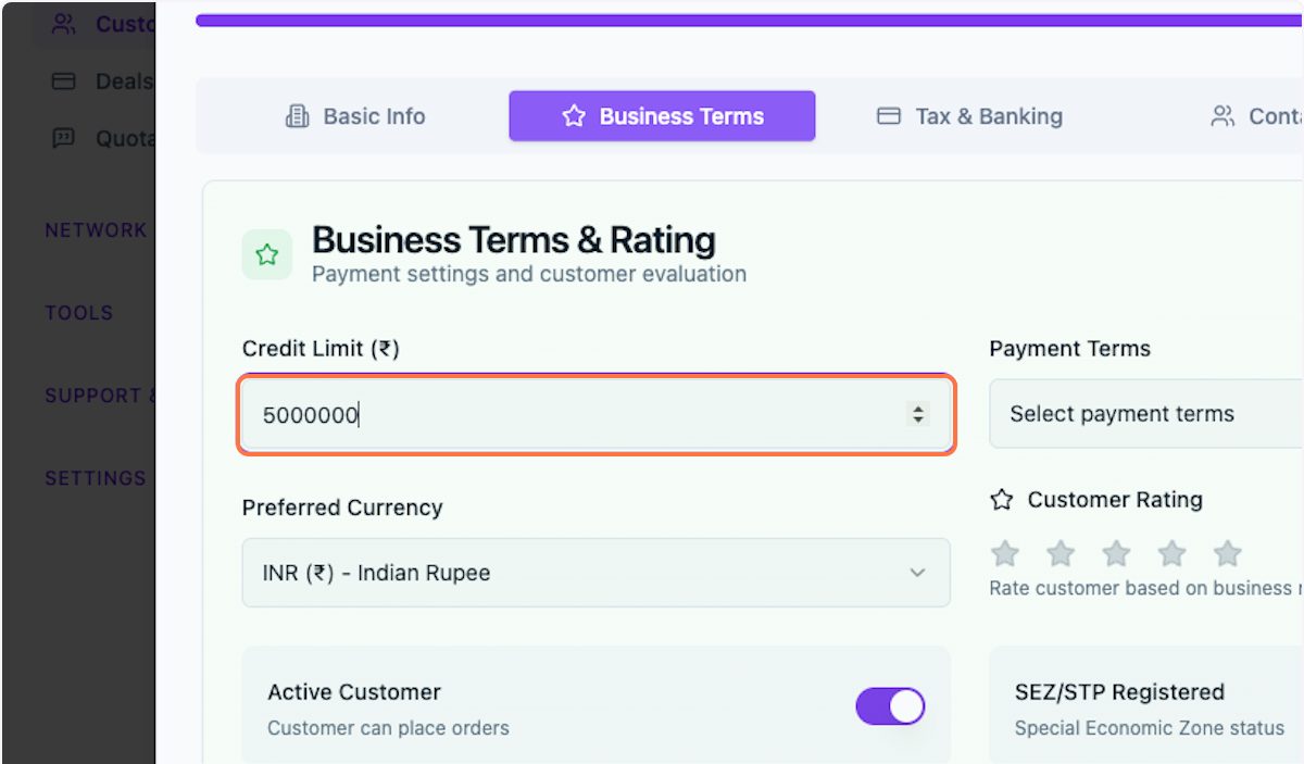 Set credit exposure limit